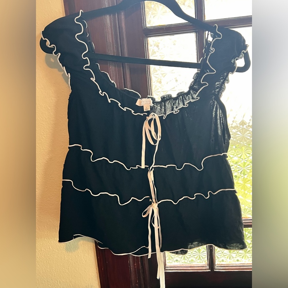 Elowen Coquette Contrast Babydoll Top NWT - Picture 2 of 5